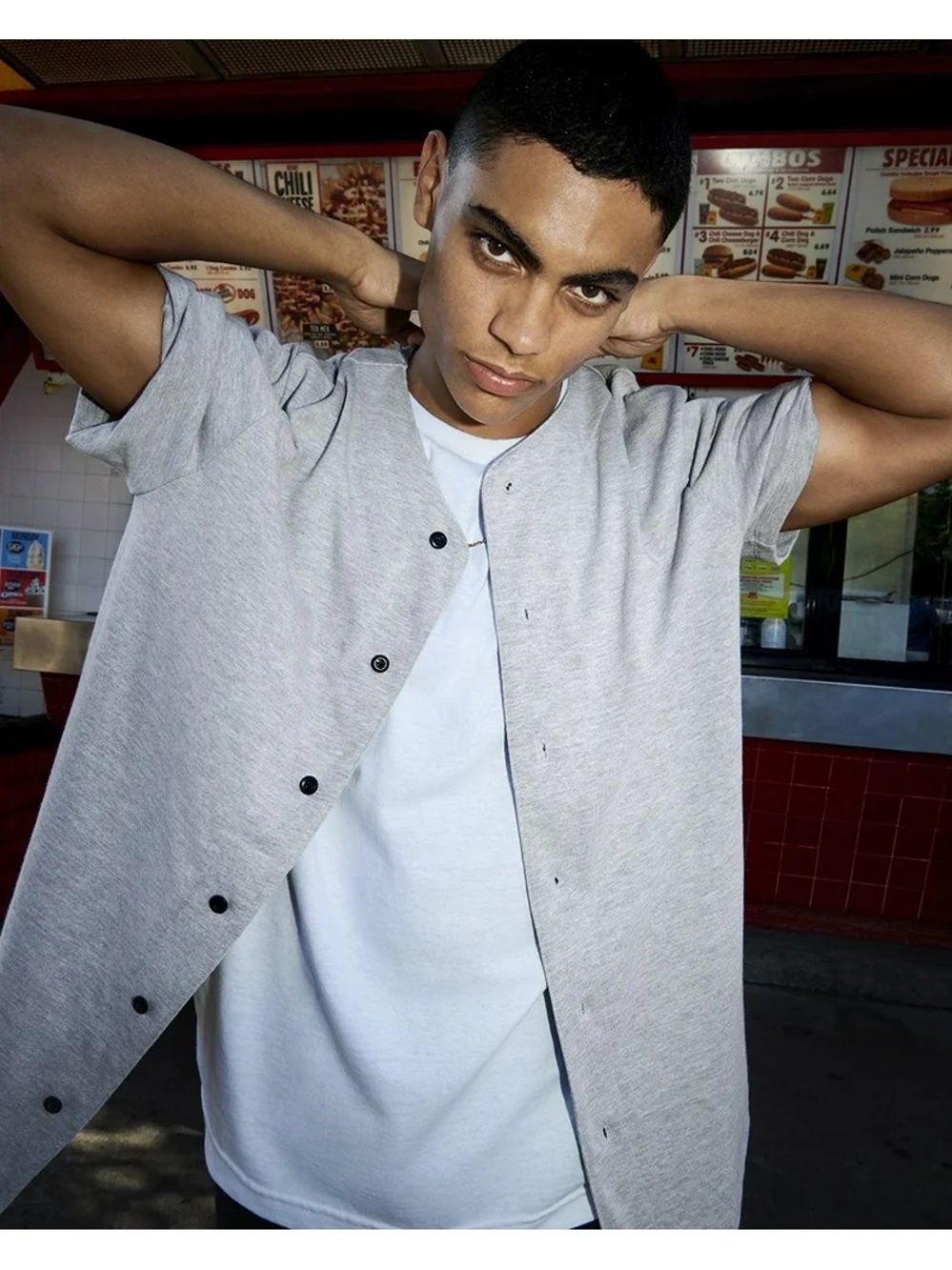 American Apparel Light Gray Short-Sleeve Button Down Shirt